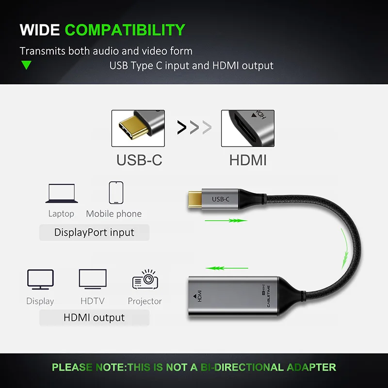 CABLETIME USB C to HDMI Adapter Cable 4K 60Hz Thunderbolt 3 Adapter Type-c to HDMI for huawei mate 20 macBook pro hdmi to C C033 CABLETIME USB C to HDMI Adapter Cable 4K 60Hz Thunderbolt 3 Adapter Type-c to HDMI for huawei mate 20 macBook pro hdmi to C C033