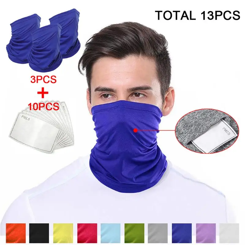 

3Pcs Unisex Face Cover Scarf Bandana Neck Gaiter with 10Pcs Melt-Blown Filters Sun Protection Cycling Balaclava