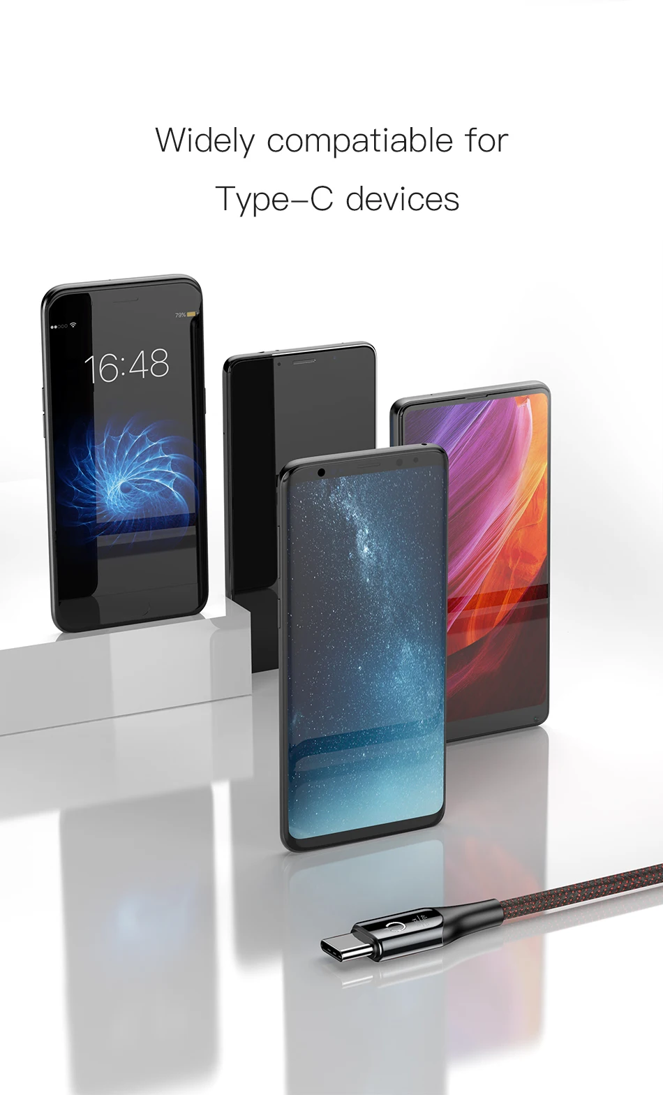 Светодиодный usb-кабель типа c 3A для быстрой зарядки для samsung s8 s9 huawei oneplus xiaomi Мобильный кабель для зарядки телефона Android QC3
