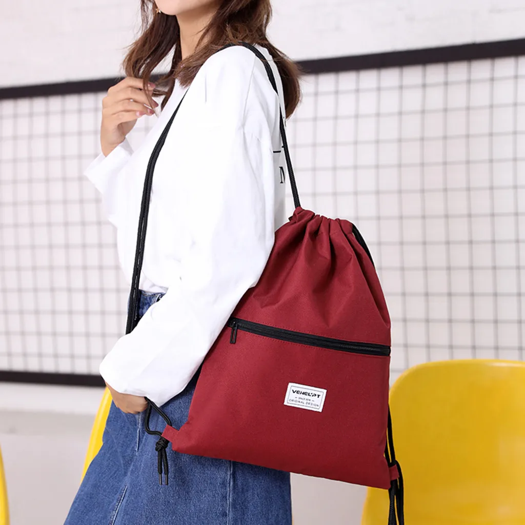 New Fashion Canvas Drawstring Backpack Bag Cinch Sack Portable Casual String Sackpack Rucksacks