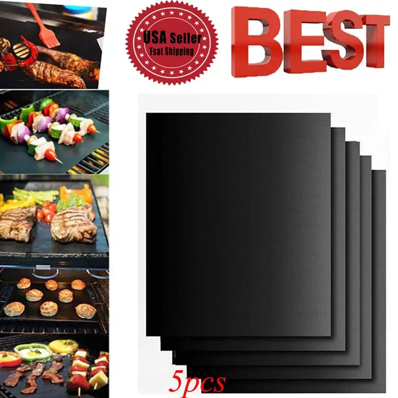 8pcs BBQ Oven Grill Mat Heat Resistant Non-Stick BBQ Grill Sheet Oven Pan Liners Baking Pad Mat