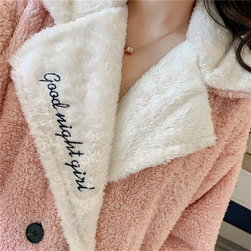 Зимний халат Коралл, овечья шерсть, халат для ванной женский корейский Свободный Плюс Размер Feminino пижамы розовый длинный банный халат Kawaii Халат