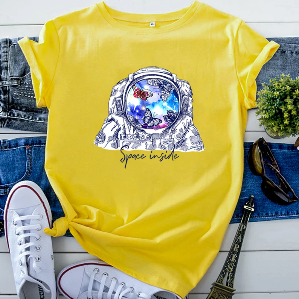 Astronaut Butterfly Personality Letters Print Women T Shirt Fashion Oversized Clothing Casual High Quality T-Shirt For Woman