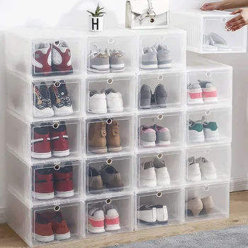 

34*25*18High capacity 2PCS Eco-Friendly Shoe Storage Box Case Transparent Plastic Rectangle shoes Chest Organizer drawer