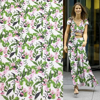 

Plant design floral print silk linen fabric silk blended natural fabric,SLN183