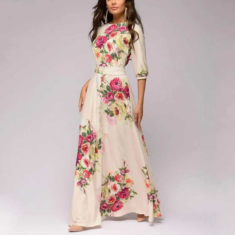 

2019 Autumn Winter Dress Women Hot Sale O-neck Half Lantern Sleeve Long Dress for Female Bohemian Elegant Women Maxi Dress