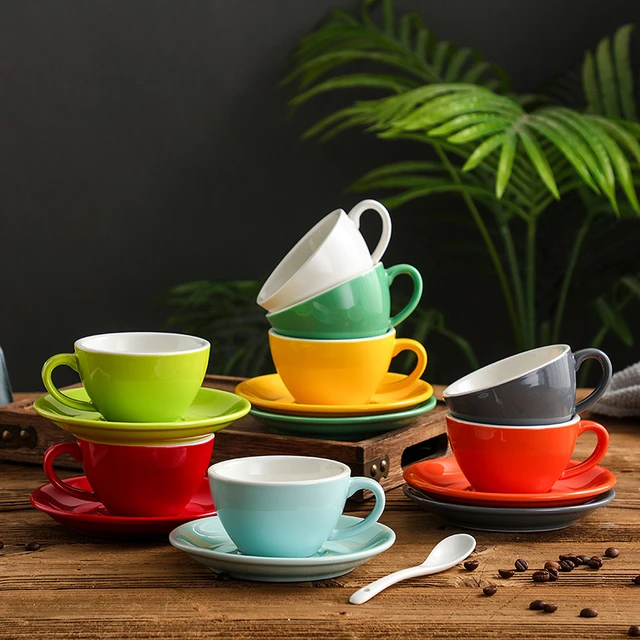 Set De 4 Grand Café Tasses Multicolore Grès Thé Tasse Cappuccino