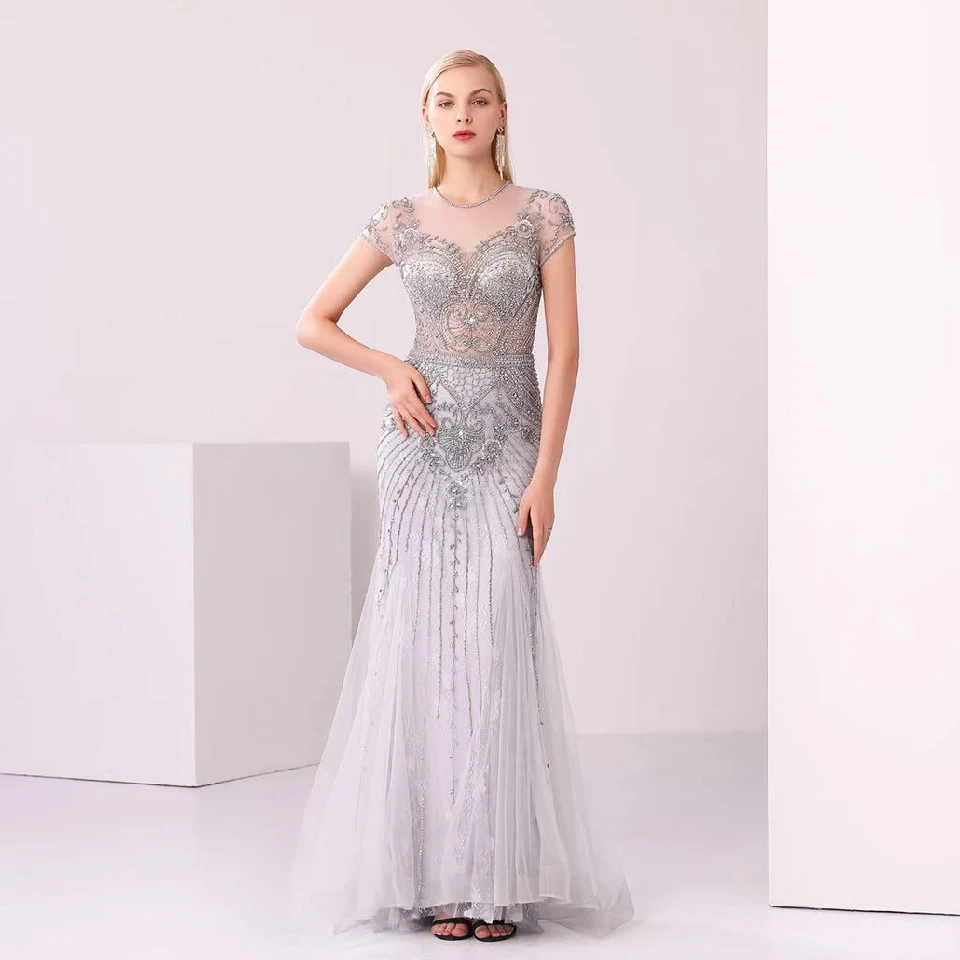 Lakshmigown шикарное женское вечернее платье русалки Robe Rouge Femme хрусталь Бисер Тюль Длинные темно-синие вечерние платья для выпускного вечера