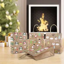 Kawaii Multifuntion Weihnachten Santa Claus Schneemann Geschenke Papier Tasche Festival geschenk taschen mit Griffen boneco de neve natal 2020(China)