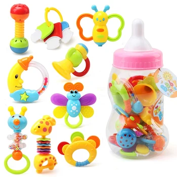 

Infant Rattle Teething Baby Toys Bottle Storage Shake Baby Hand Development Teethers Toy Set Newborn Toddler for Children Pink