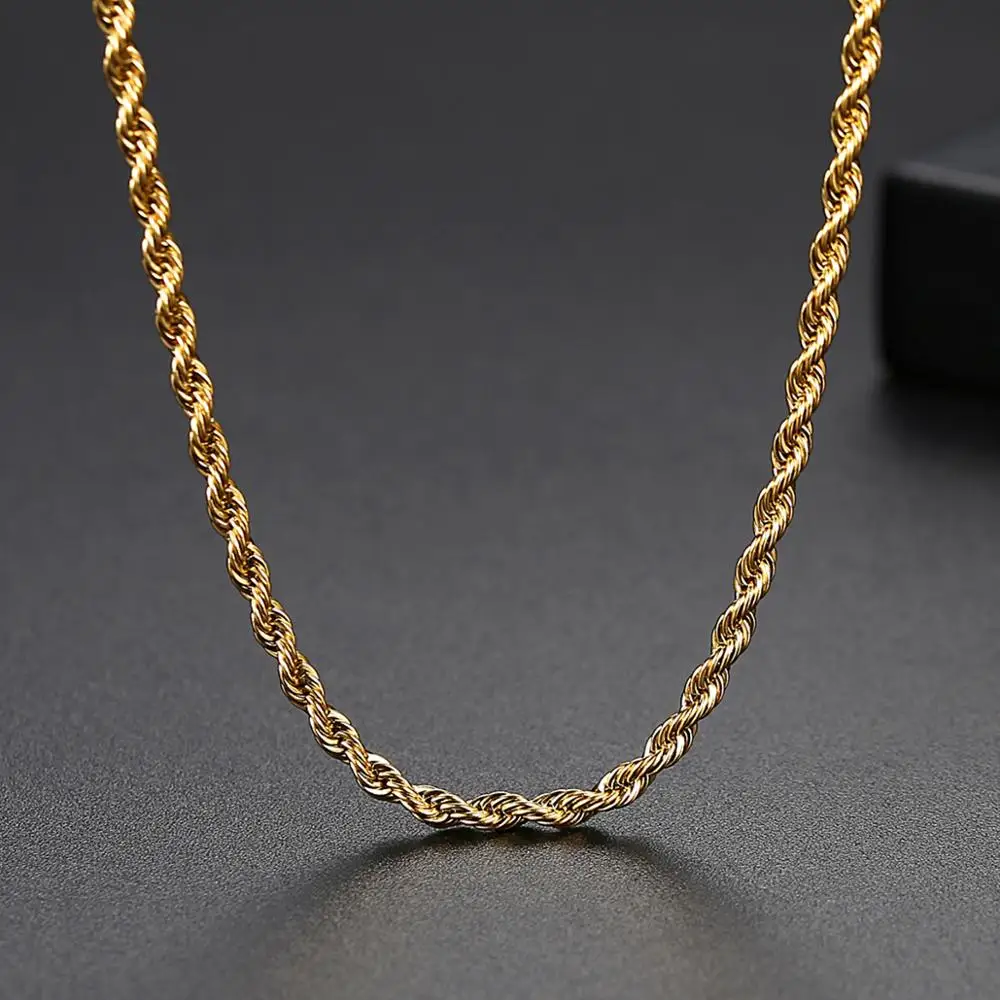 Высококачественный хип-хоп цвета: золотистый, серебристый Rope Chain, Медь Материал Цепочки и ожерелья для Для женщин Для мужчин модные ювелирные украшения Rope Chain, подарок 46/60/76 см