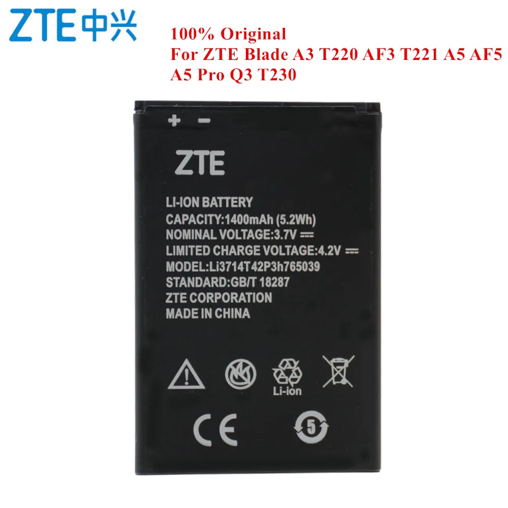 Батарея Li3714T42P3h765039 для zte лезвие A3 T220 AF3 T221 A5 AF5 A5 Pro Q3 T230 1400 мА/ч, настоящая Ёмкость Akku