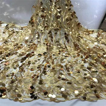 

Golden Sequins 3D Lace Fabric 2019 High Quality African Lace With Sequins Latest Nigerian French Lace Fabrics 5 Yards For Dress