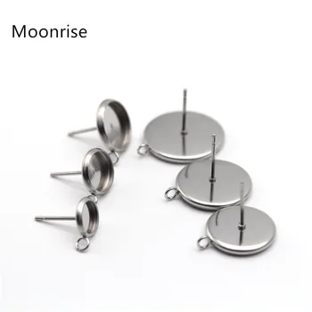 

10 Pcs/Lot 6 8 10 12 14 16mm Stainless Steel Blank Stud Earring Bezel Setting with Loop For Jewelry Making DIY Findings