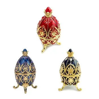 

Red Faberge-Egg Hand Painted Jewelry Trinket Box Gift for Easter Day Home Decor E15E