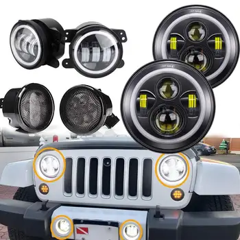 

7INCH LED HEADLIGHT HI-LO BEAM HALO RING DRL FOG LIGHT AMBER TURN SIGNAL LAMP ASSEMBLY FOR JEEP WRANGLER JK 2007-2017