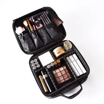 

Geometric PU Leather Makeup Organizer Box Elaborate Manufacture Prolonged Durable Travel Zipper Toiletry Cosmetics Case