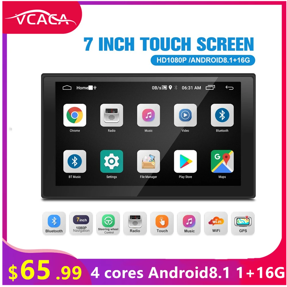 VCACA Android 8.1 7Inch Car Multimedia Player 1+16G Bluetooth/FM WIFI GPS stereo radio DVR 2Din Touch Screen android car player |
