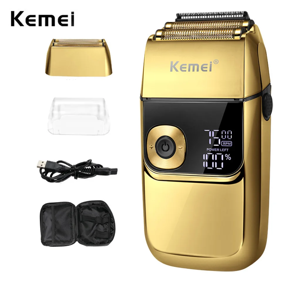 kemei pro electric foil shavers for men finishing tool beard trimmer barber reciprocating razor led waterproof shave bald head Kemei Pro Electric Foil Shavers for Men Finishing Tool Beard Trimmer Barber Reciprocating Razor LED Waterproof Shave Bald Head