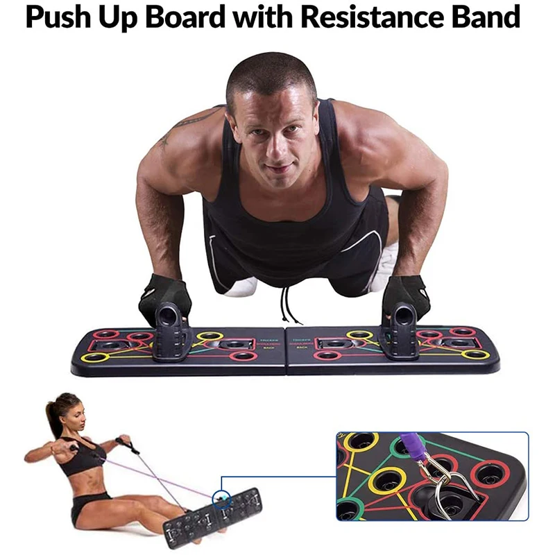 KUNORTH 13 in 1 Push Up Rack Board Kit With Resistance Bands Portable and Sturdy Press Up Board Multifunctional Exercises Muscle Board for Men Women Body Muscle Training limb Strength Training Sport