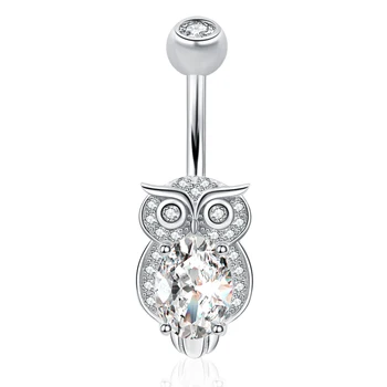 

925 sterling silver cubic zircon belly ring Owl navel piercing ring body piercing jewelry for women