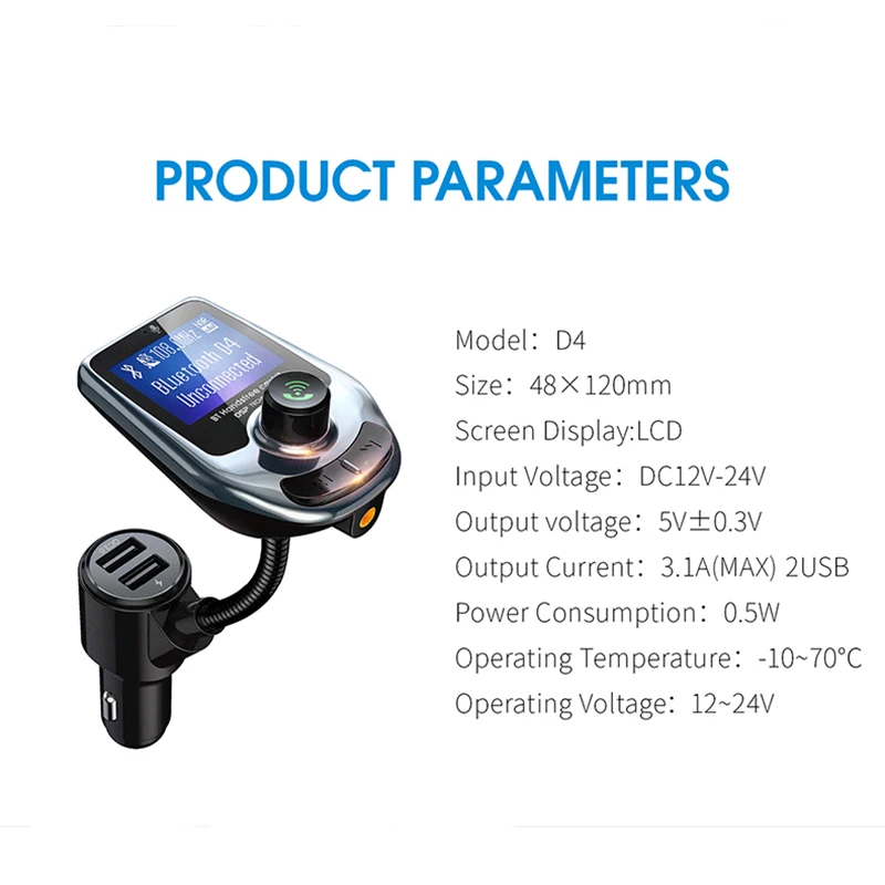 Fm-передатчик Bluetooth 5,0 автомобильный комплект громкой связи беспроводной Bluetooth fm-передатчик fm-модулятор с AUX QC3.0 двойной usb зарядкой