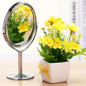 

828t Korean Metal Mirror Makeup Mirror Dressing Mirrors Desktop Rotating1:2 Magnification Function women Make up tools