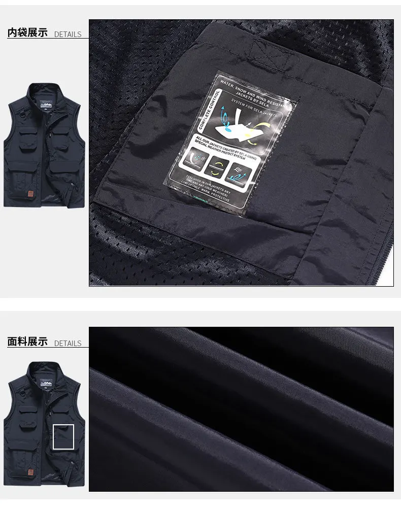 Customizable Men Outdoor Casual Quick-Dry Waistcoat Photography Reporter Vest Multi-pockets Vest 1909