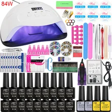 24/54/84W для ногтей, набор для маникюра ногтей Удлинительный УФ-гель маникюр Kit18/10 Цвета Гель-лак Электрический Фрезер для ногтей, фрезер для ногтей комплект Наборы