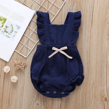 

2020 Baby Girl Clothes Summer New Double Gauze Kids Ruffle Romper Jumpsuit Dusty Pink Playsuit For Newborn Baby Romper