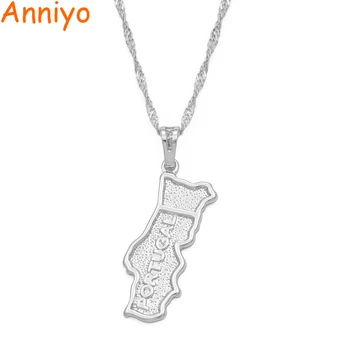 

Anniyo Portugal Map Pendant Necklace Silver Color Jewelry Portuguesa PRT #202304
