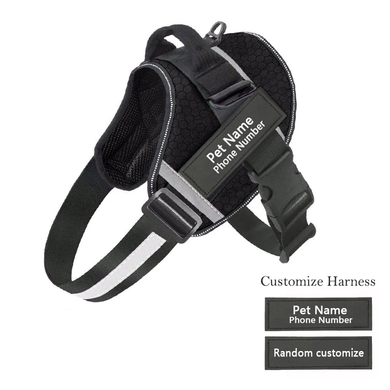 

Customized ID Tag Pet K9 Dog Harness Reflective Harness Adjustable Name Label Collar Nylon Vest for For Small Medium Large Dog