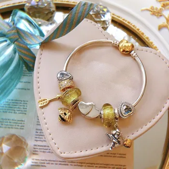 

High Quality Reproduction 1:1 100%925 Pure Silver Gold Beads Bracelet Free Shipping