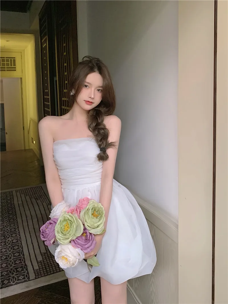 Sleeveless Mesh Solid Dress Female 2021 Summer Elegant Mini Dress Korean Sweet Women Casual Evening Party Kawaii One Piece Dress