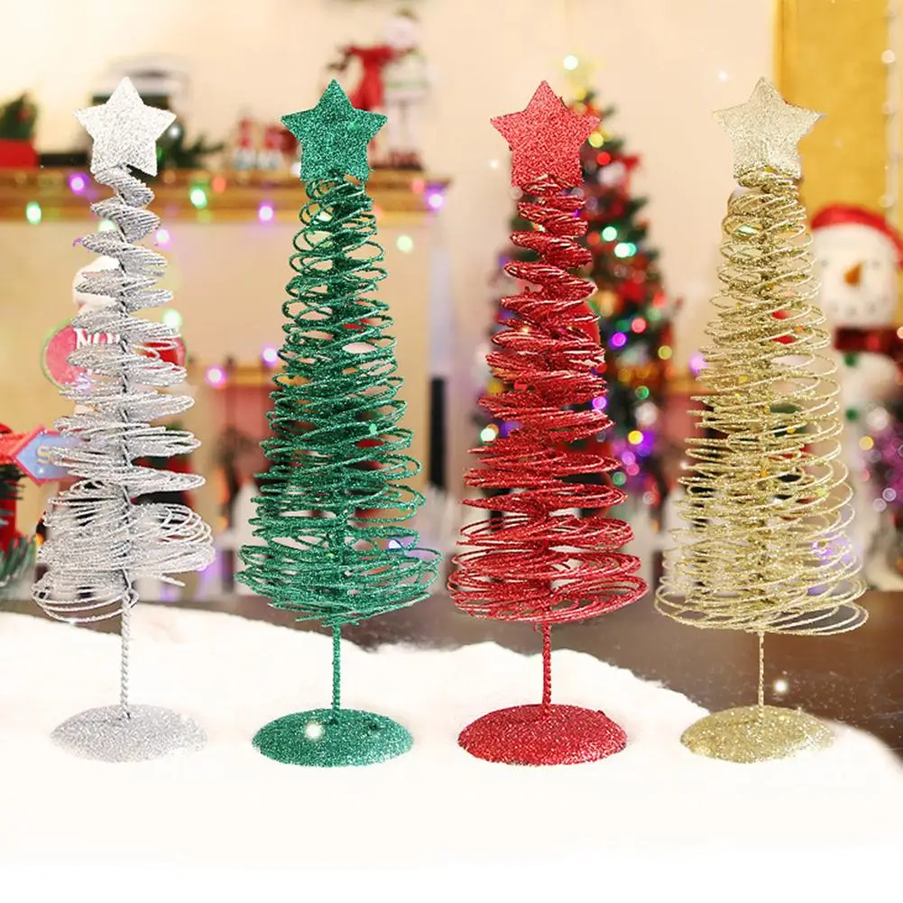

Small DIY Iron Christmas Tree Fake Pine Tree Mini Sisal Bottle Brush Christmas Tree Santa Snow Frost Village House Christmas 2