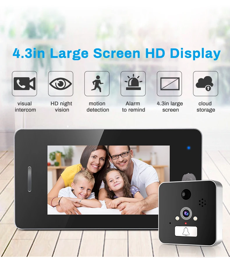 4.3inch display ultra wide angle door viewer WIFI wireless APPs doorbell HD960P video recroder motion detector anti theft