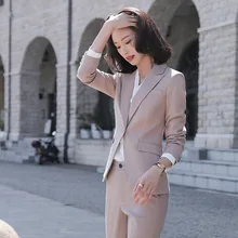 2020 Business Pant Suit Uniform Female Elegant Formal Office Lady Jacket and Long  Black Blazer Set Women OL 2 Two Pieces Suits