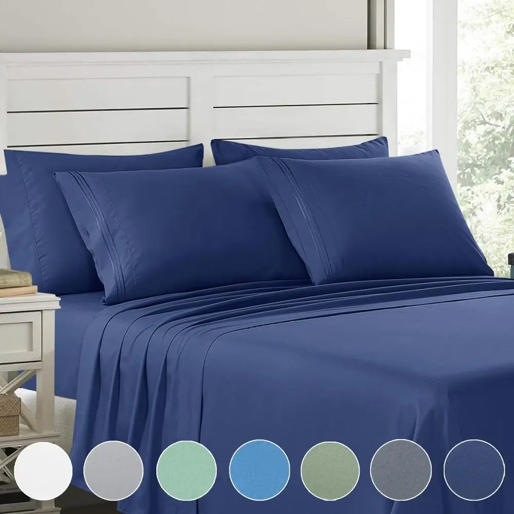 

100% cotton bedclothes 6Pcs Comfort bedding set with 4 pillowcase fitted sheet solid color bed sheet double brushed microfiber