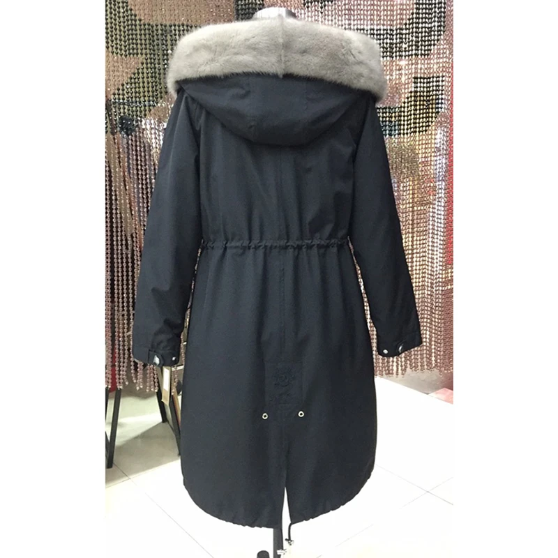 Женская зимняя парка, пальто, куртка, воротник из норки, съемная подкладка из меха кролика, длина 104 см, качественная ткань 82091