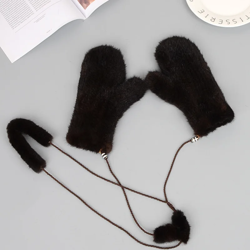 Mink Fur Orange Gloves Women Winter New Korean Version Of The Warm Cute Female Suede Weaving Fingers Fur Gloves