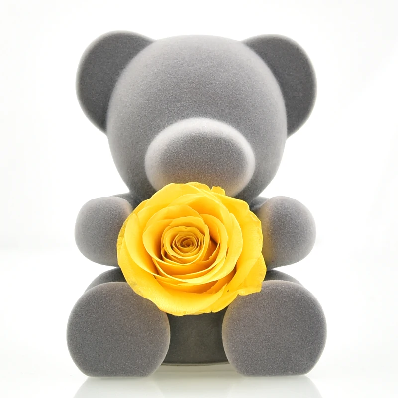 Прекрасный Серый Медвежонок Teddi, сохраненный цветок розы ручной работы, 7 цветов, Роза в коробке, любовь, искусственный цветок, подарки для девушки на Рождество - Цвет: Yellow Rose in Box