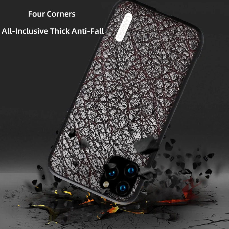 Genuine Leather Bark Grain Cases For Apple iPhone 12 Mini 12 Pro Max 11 Pro Max X XS Max XR 7 8 6 6s 7 8 plus 5 5S SE 2020 Cover