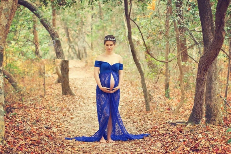 Sexy Maternity Dress For Photo Shoot Lace Fancy Pregnancy Dress Photography Props Split Front Pregnant Women Maxi Maternity Gown (3)