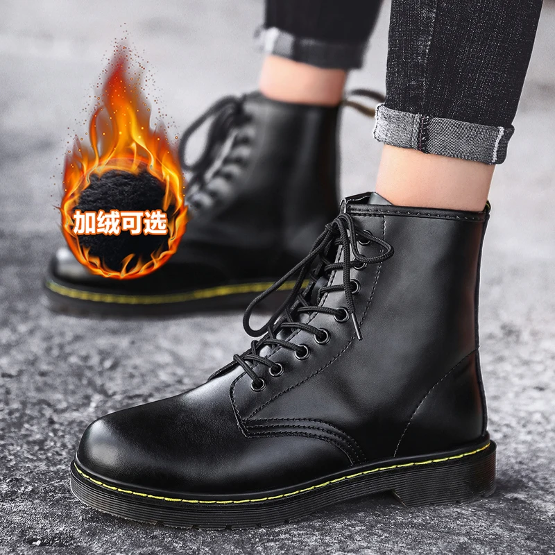 

Martin boots men's black high to help the British style Korean version of the trend of wild tide shoes in the tooling boots wint