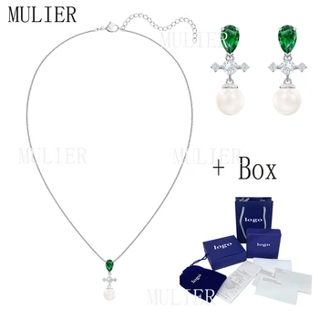 

MULIER SWA Perfection series exquisite elegant green water drop design necklace earring set 5493103 lady promote charm preferred