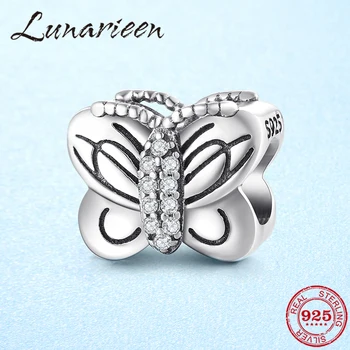 

New Fashion 925 Sterling Silver Clear CZ Butterfly Charm Beads Fit Original europeu Bracelets Bangles Jewelry Making