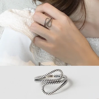 

s925 sterling silver rings for women hipster retro old thread double ring ring opening ladies birthday gift korean jewelry