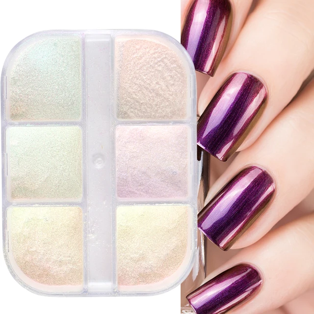 6 grid pink nail glitter, reflective powder dip, sequin, sugar sand coating  effect, DIY nail pigment - AliExpress