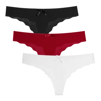 

3 Pieces/Pack Ruffles Seamless Thong Women Invisible Underwear Solid Color Low Rise Women Sexy G String Femme Underpants 49