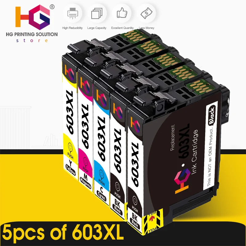 

5pcs 603XL T603 T603XL E-603XL 603 XL compatible ink cartridge for Epson WorkForce WF-2810DWF WF-2830DWF WF-2835DWF WF-2850DWF